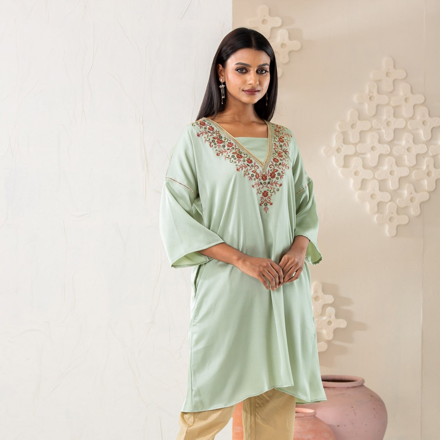 Women Pastel Embroidered Kurti