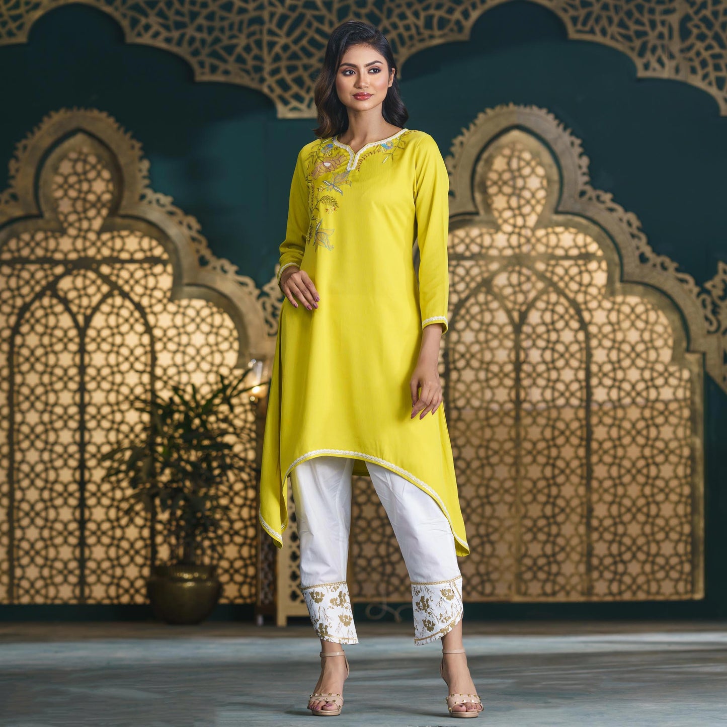 Womens Ethnic Premium Kurti-Lime