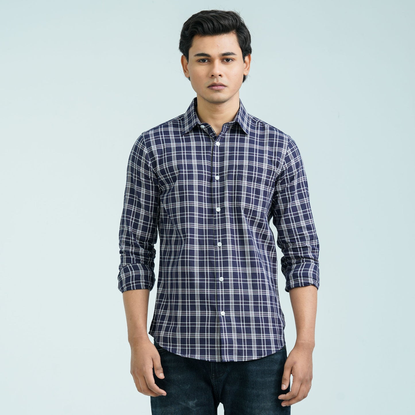 Men’s Navy White Casual Cotton Shirt