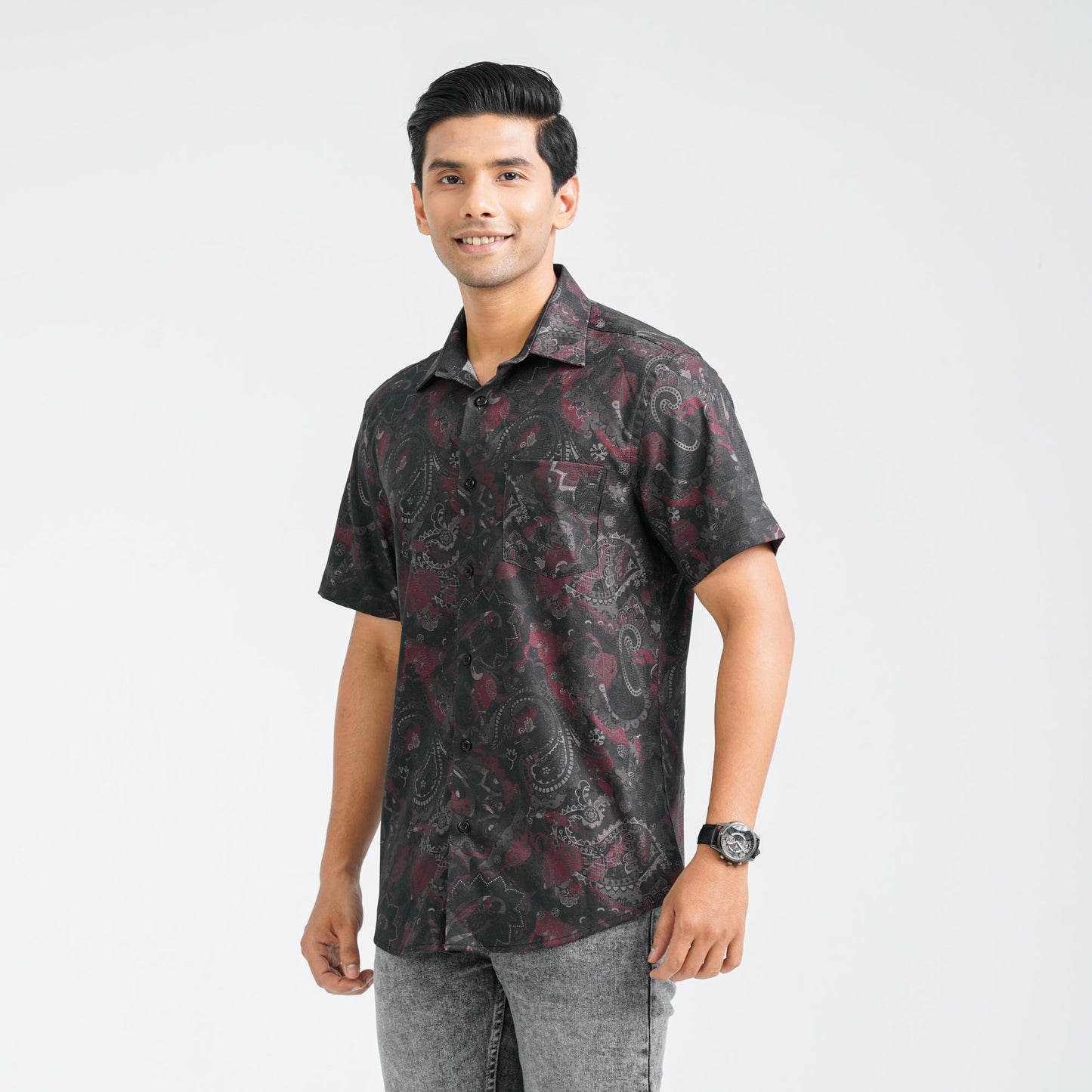 Men’s Black Blended Casual Shirt