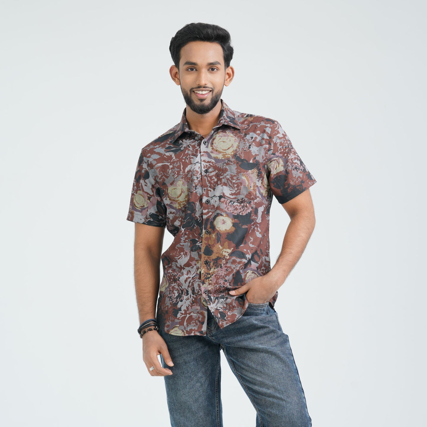 Men’s Brown Blended Casual Shirt