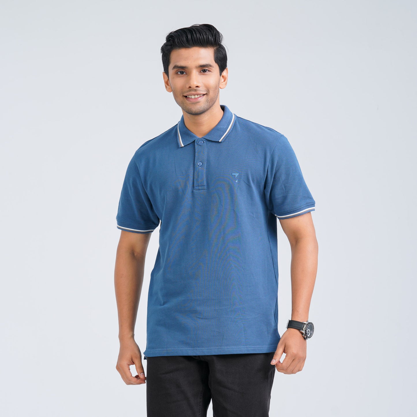 Men's Blue Cotton Polo