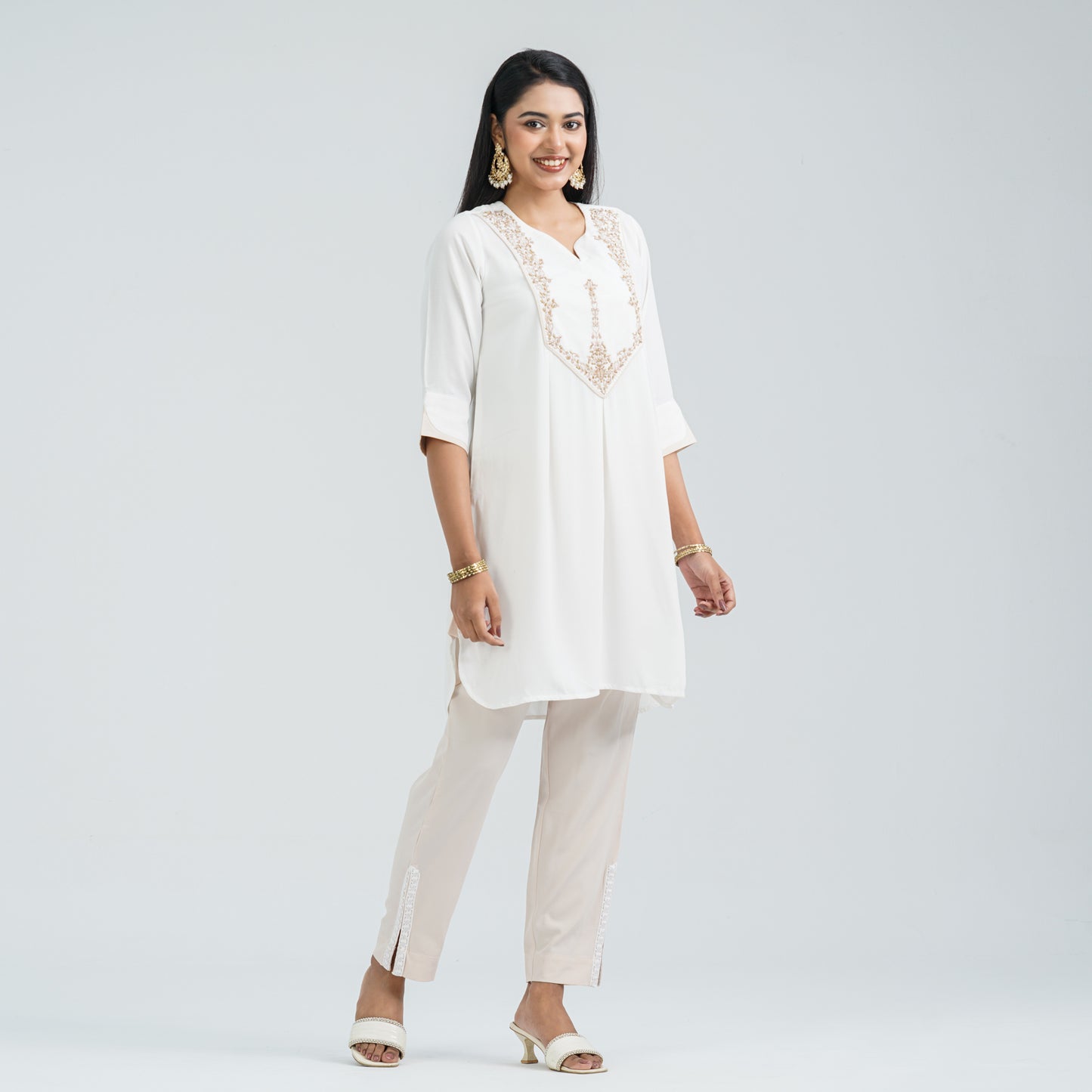 Women Off White Cotton Two Piece Set