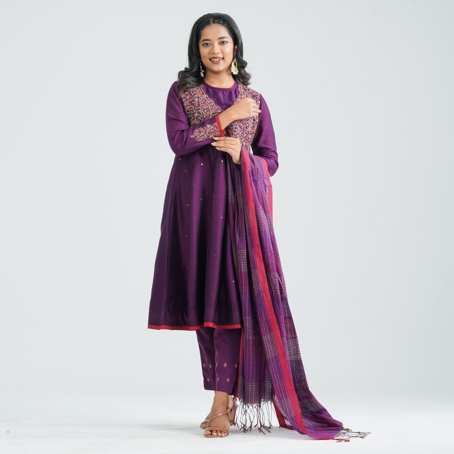 Women’s Purple Embroidered Three Piece Set