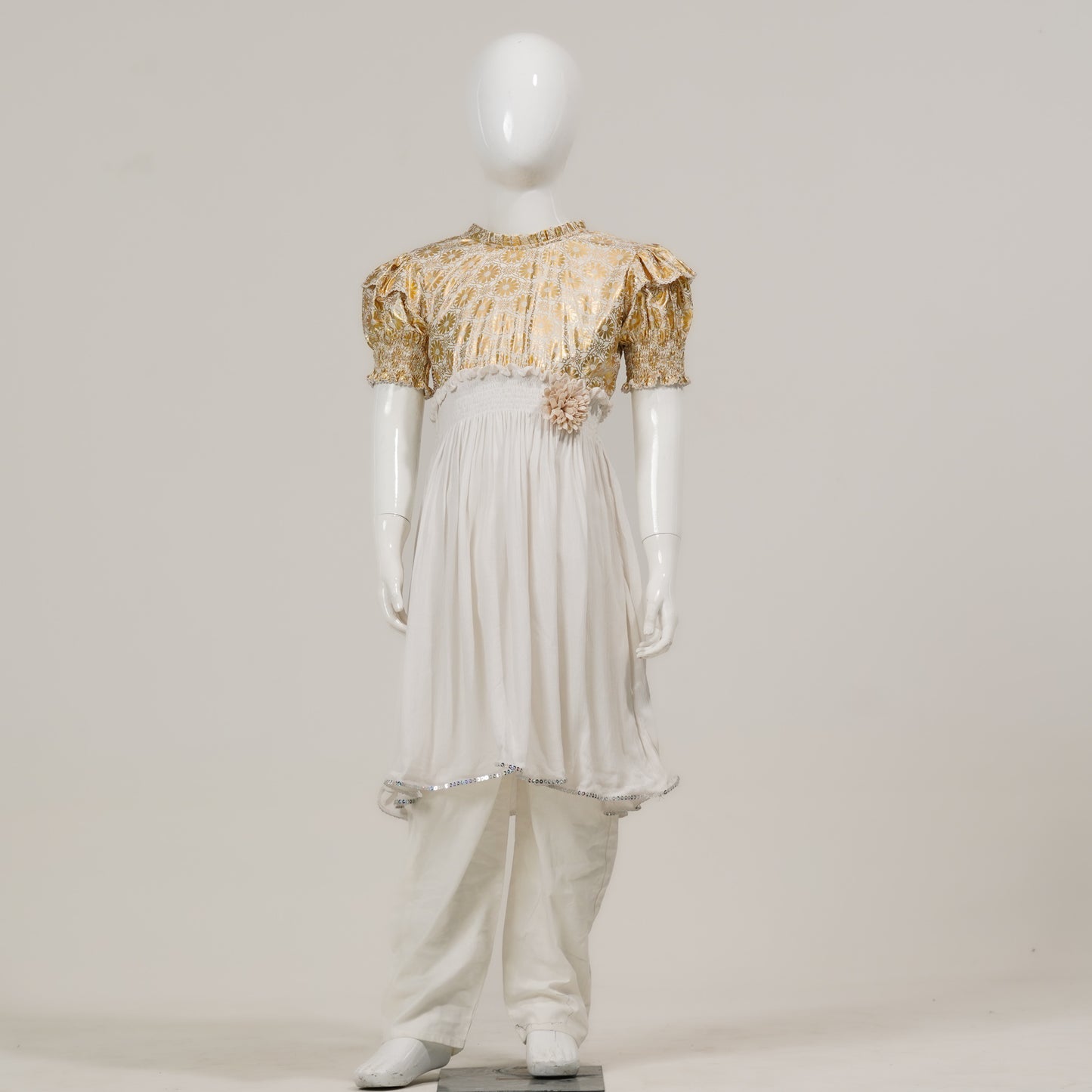 Girls White & Golden Frock