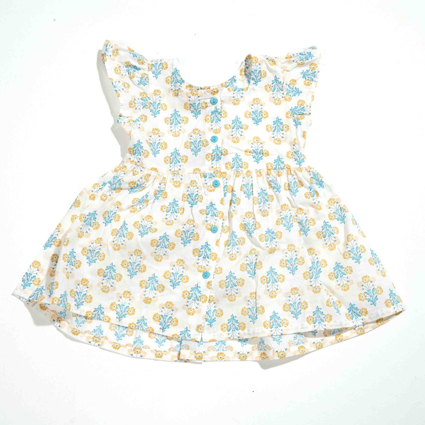 New Born Girls Frock - Yellow Aop