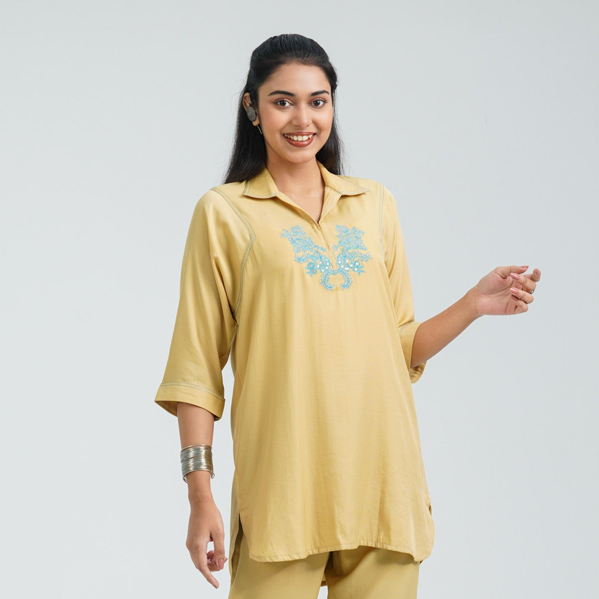 Women’s Yellow Embroidered Cotton Top