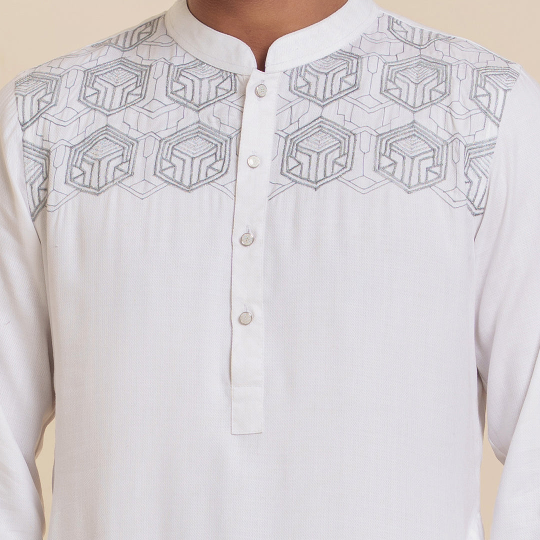 Mens White Embroidery Panjabi