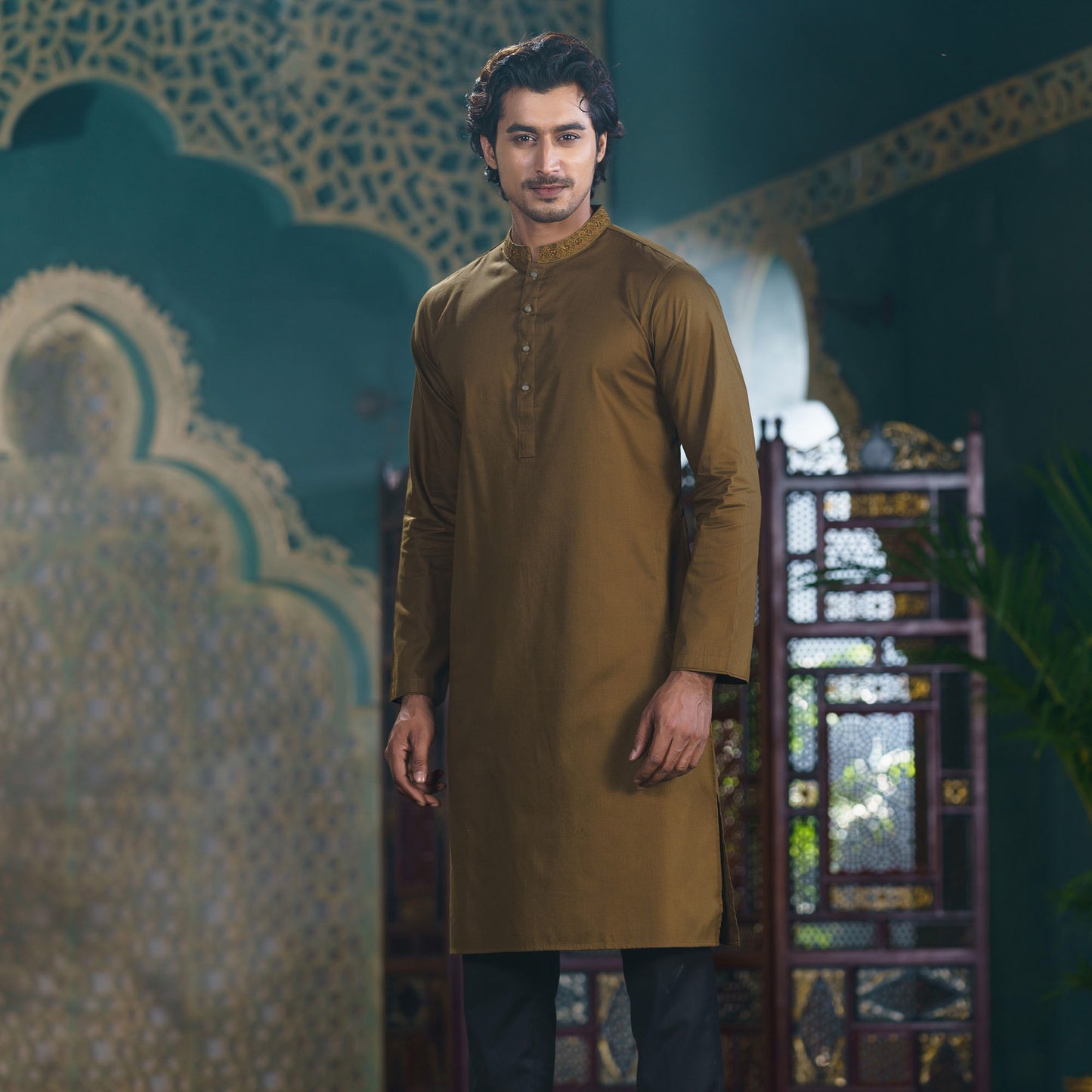 Mens Khaki Karchupi Panjabi