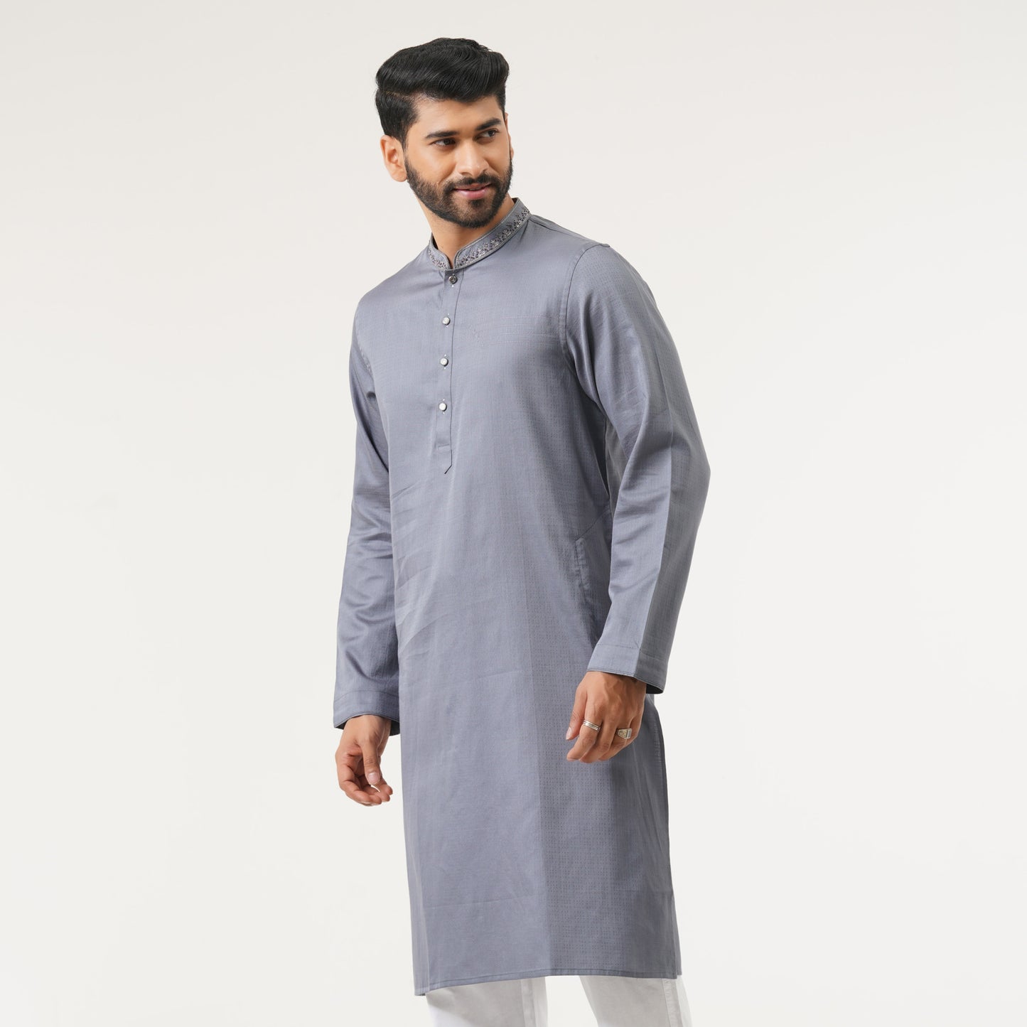 Mens Silver Gray Karchupi Panjabi