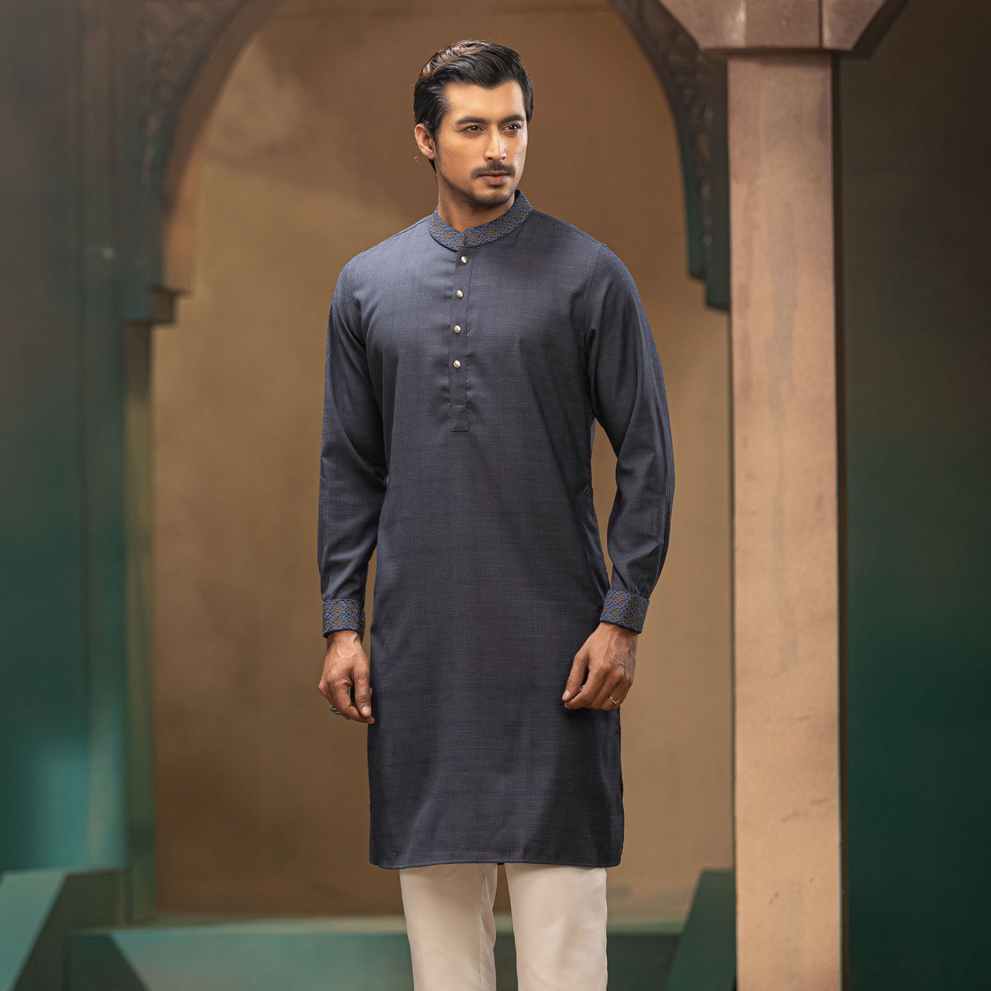 Mens Premium Panjabi-Blue Gray