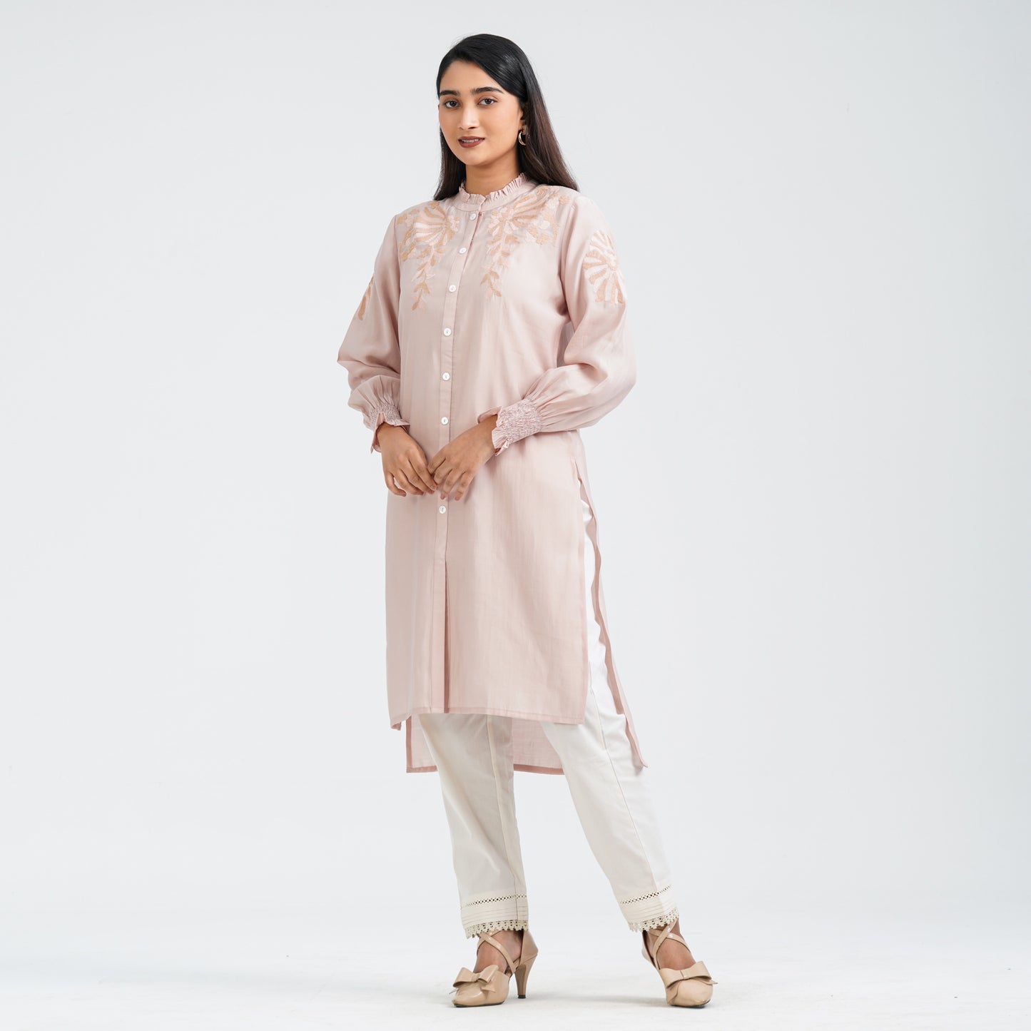 Women’s Peach Embroidered Two Piece Set