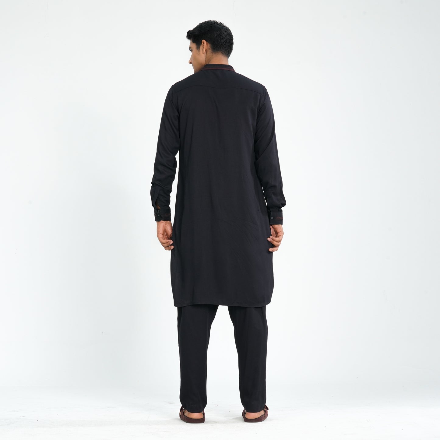 Men's Black Linen Kabli Set