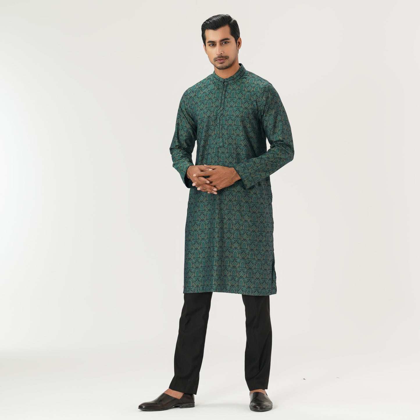 Mens Green Jacquard Panjabi