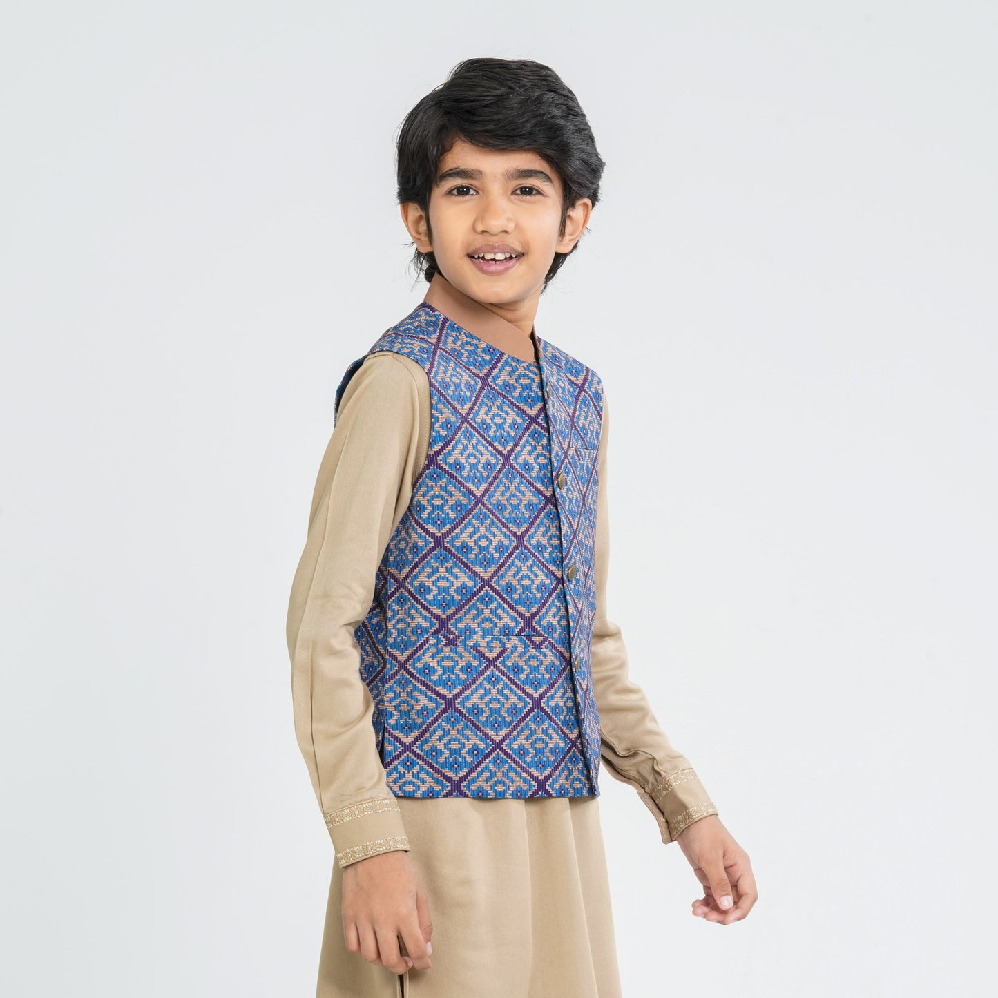 Boy's Blended Cotton Teal Koti