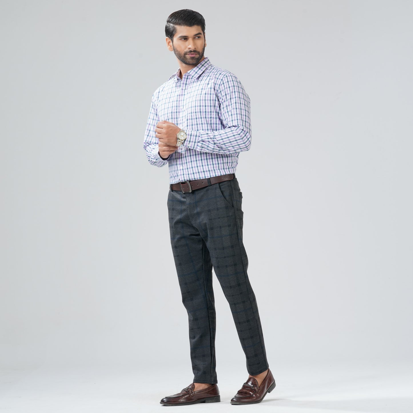 Mens Purple Check Formal Shirt