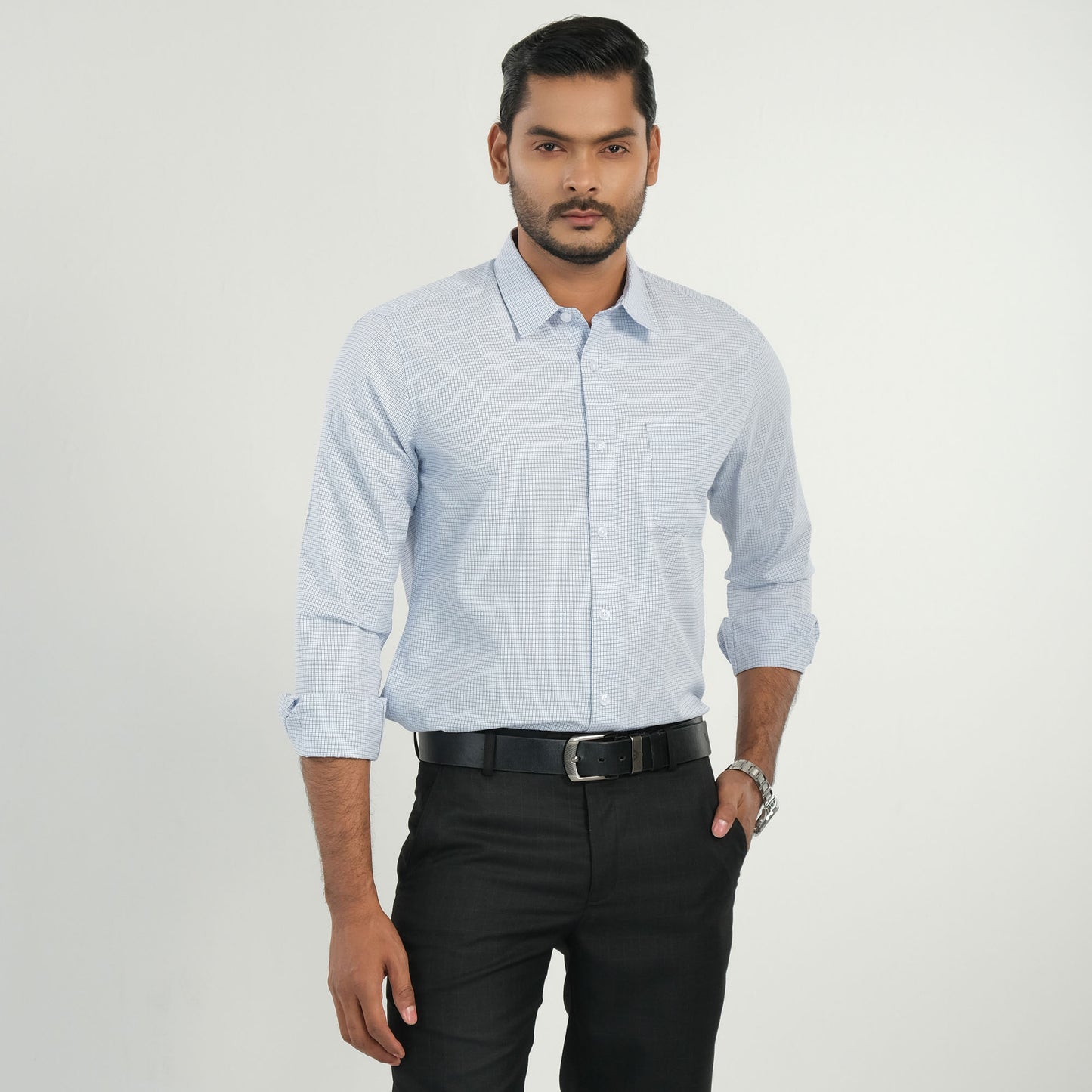 Mens Black & Blue Check Formal Shirt