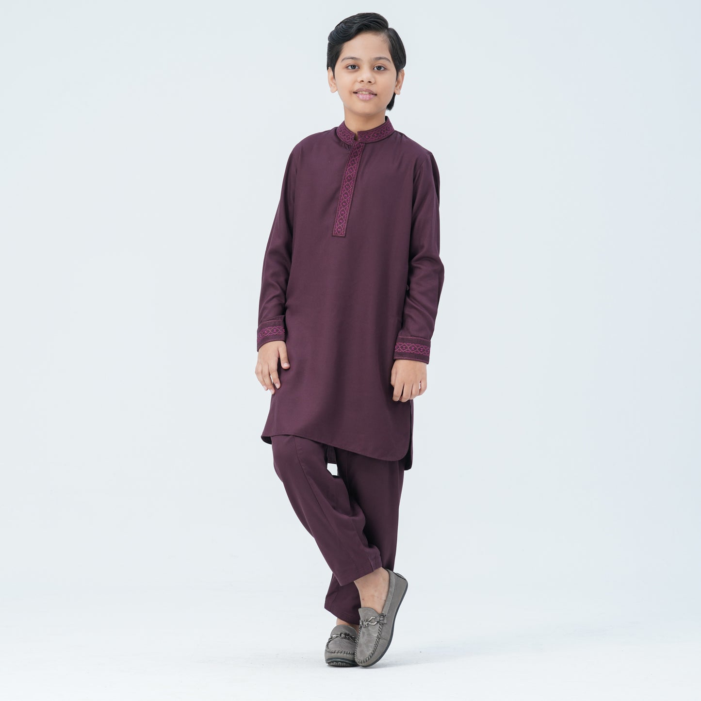 Boy's Maroon Viscose Embroidered Kabli