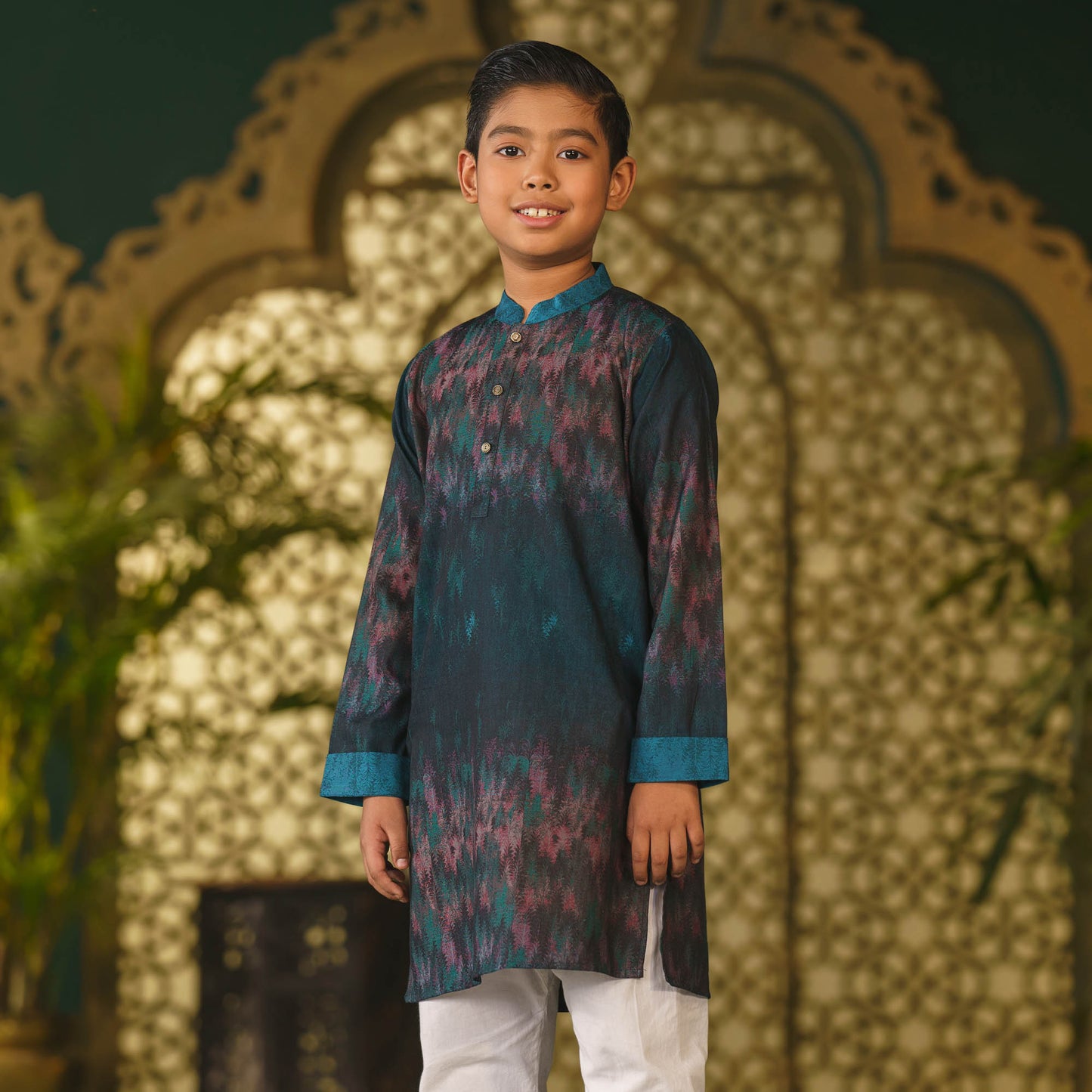 Boys Green-Navy Panjabi