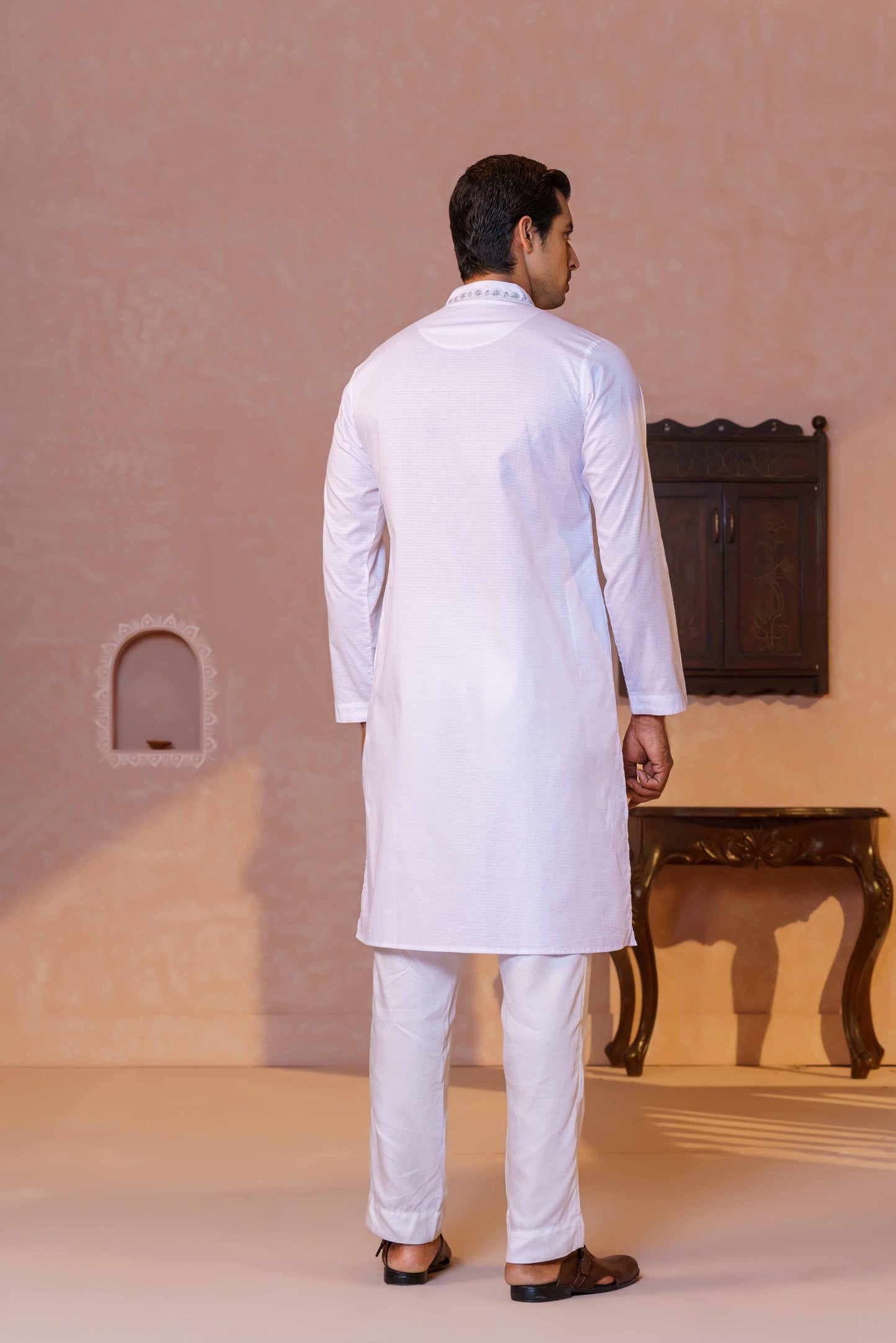 Mens Embroidery Panjabi-White