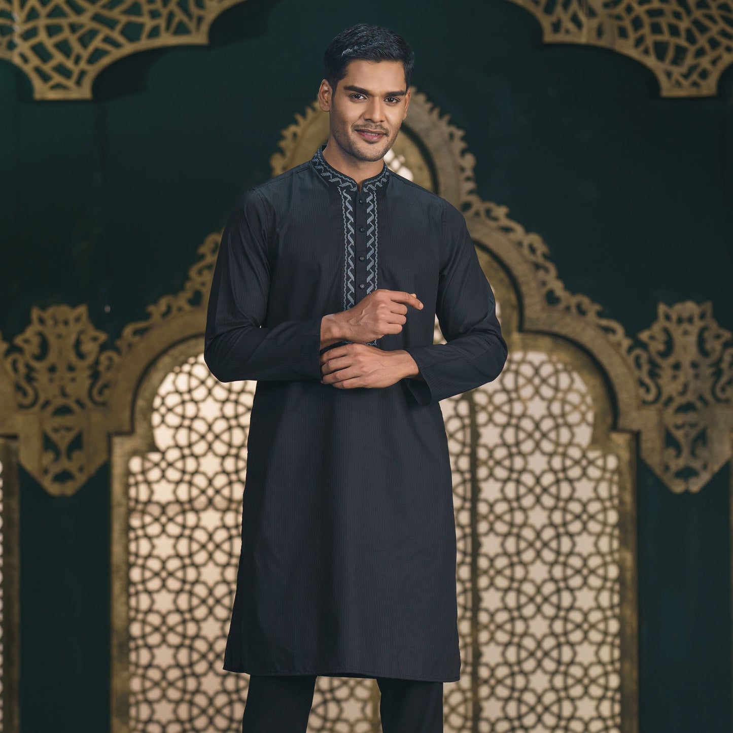 Men's Black Embroidery Panjabi