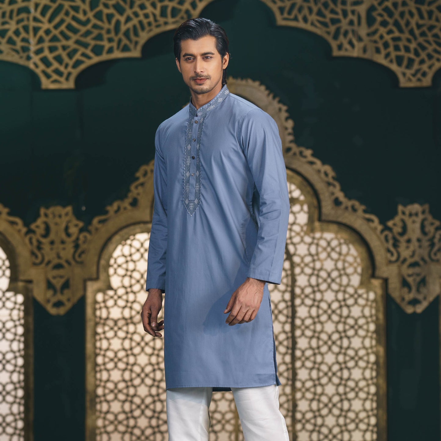 Men's Ash Embroidered Panjabi