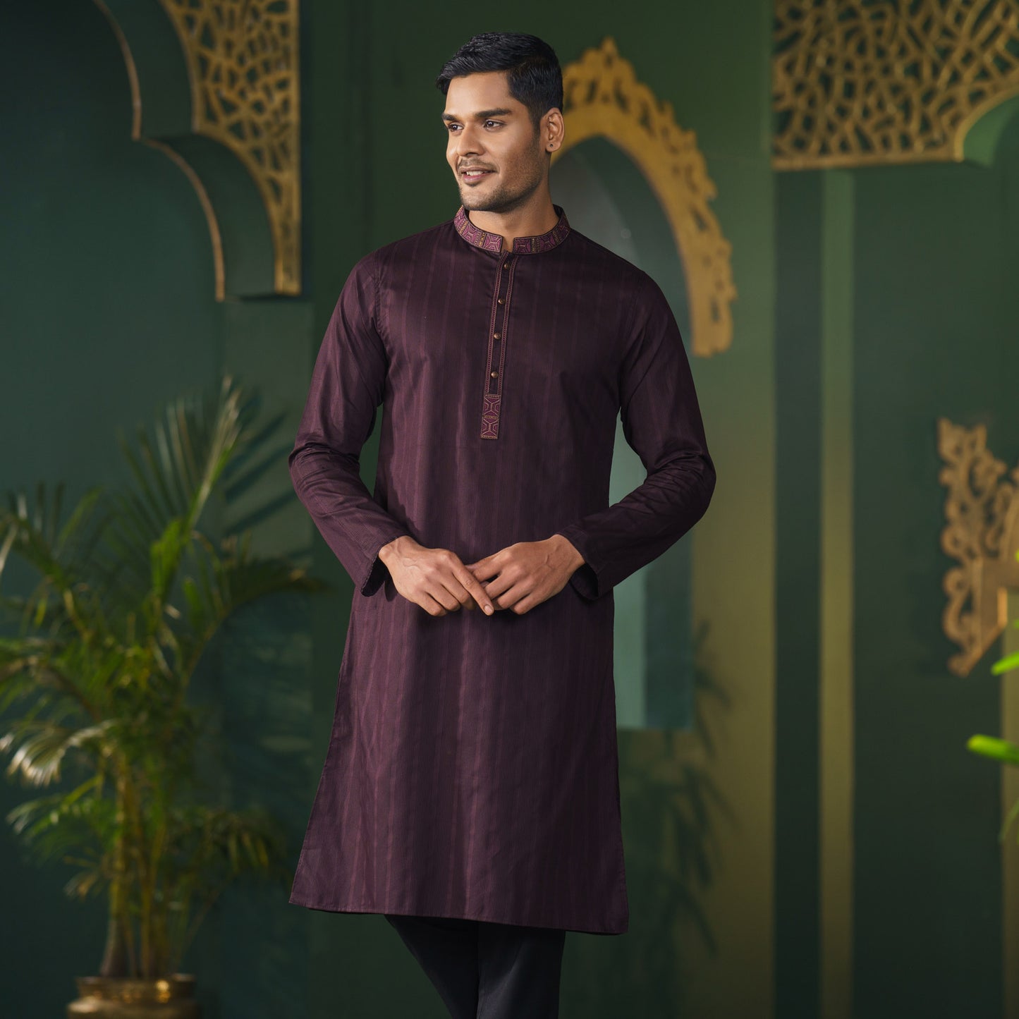 Mens Purple Embroidered Panjabi