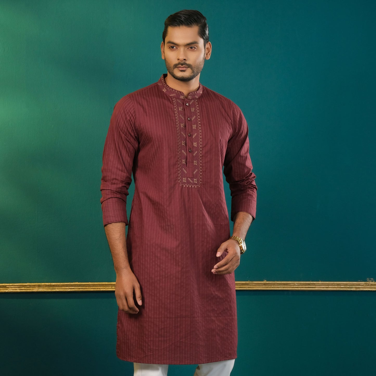 Mens Violet Embroidered Panjabi