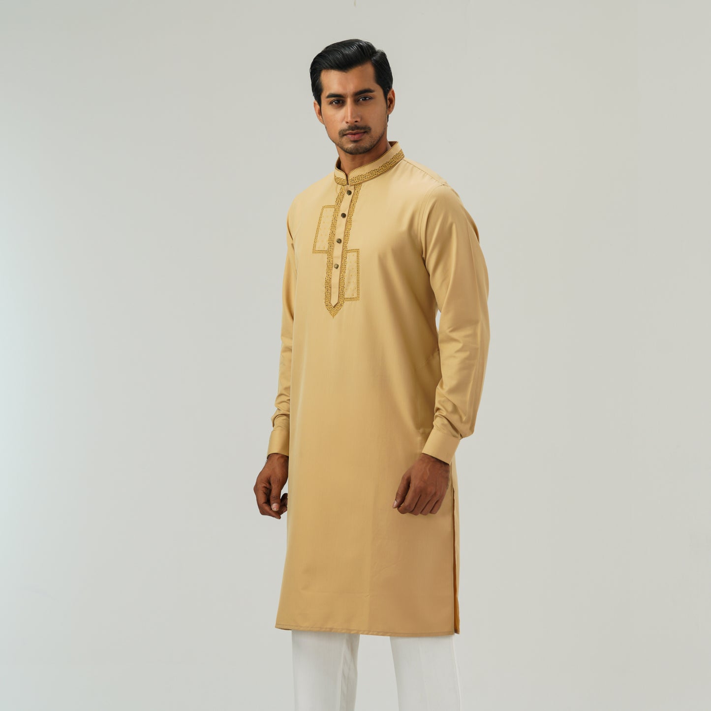 Mens Deep Beige Embroidery Panjabi