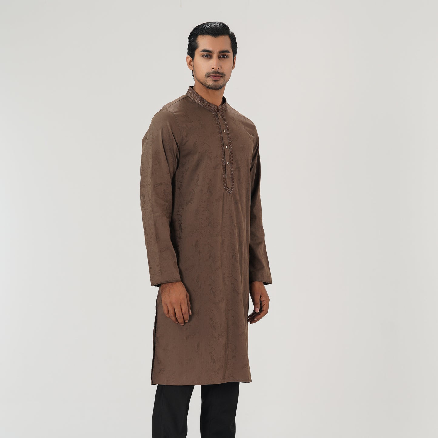 Mens Rust Brown Embroidered Panjabi