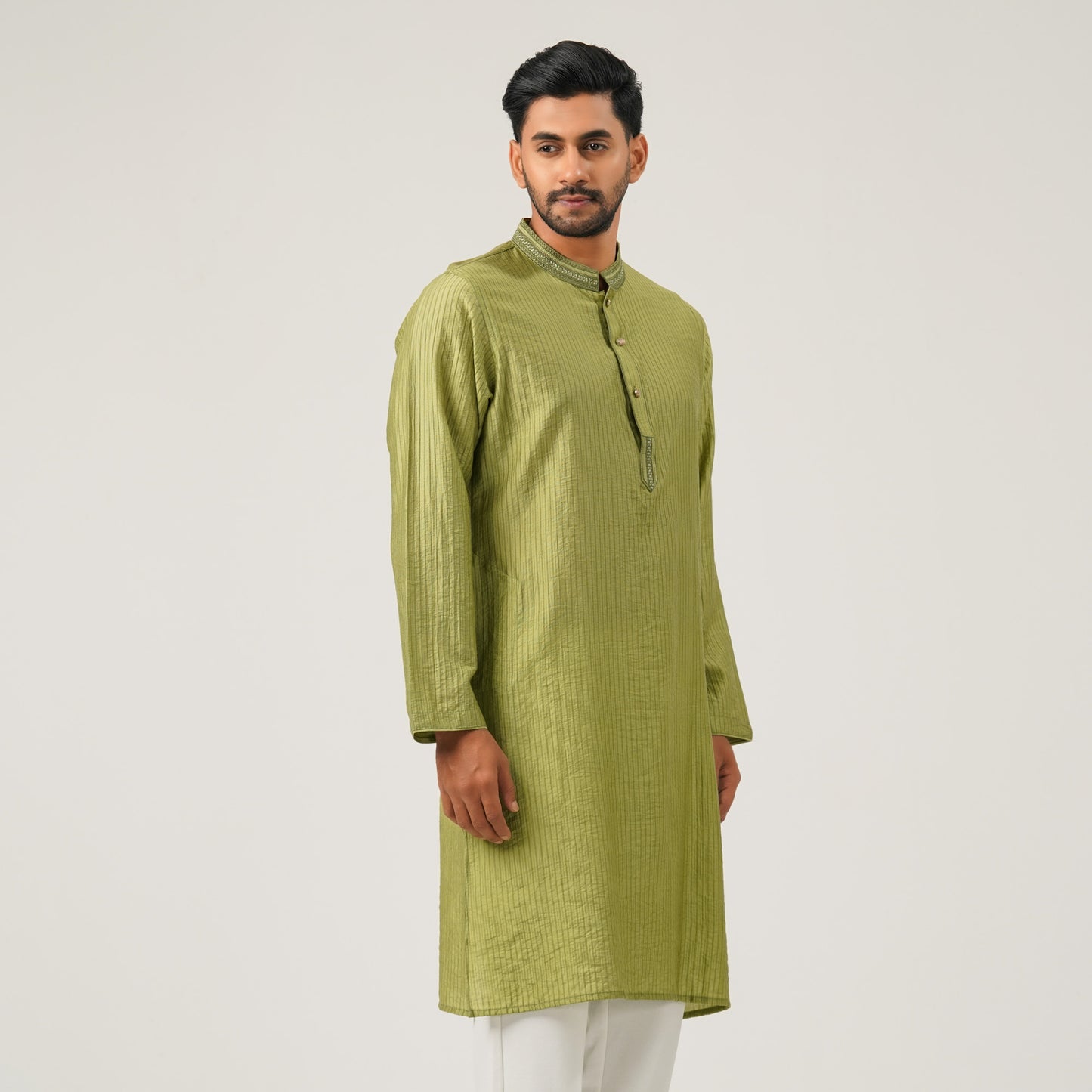 Mens Embroidery Olive Green Panjabi