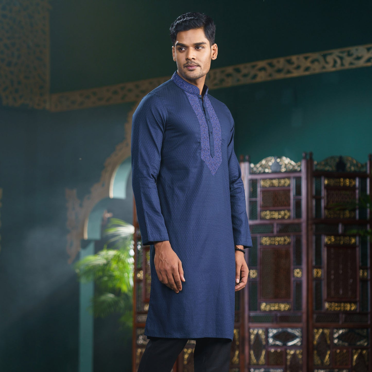 Mens Navy Karchupi Panjabi