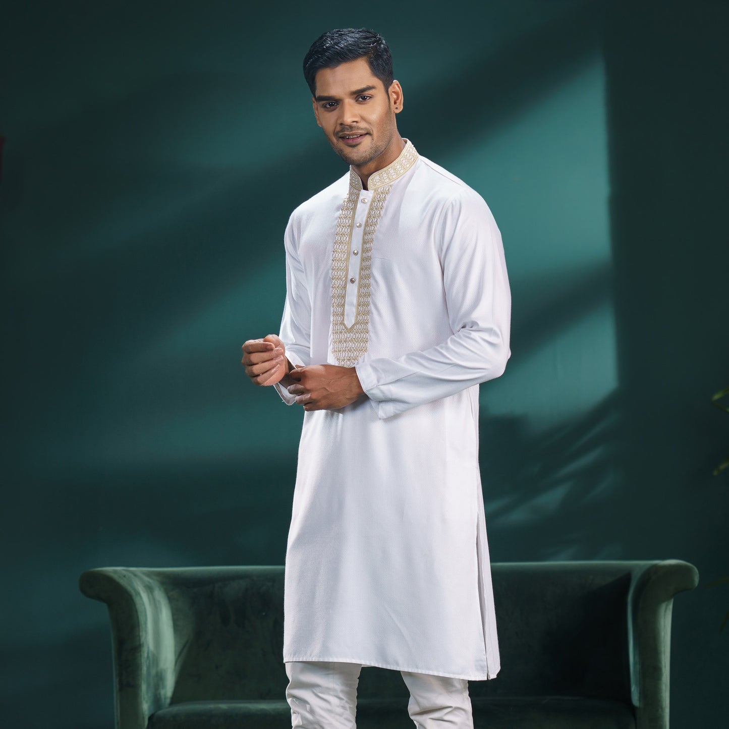 Mens White Karchupi Panjabi