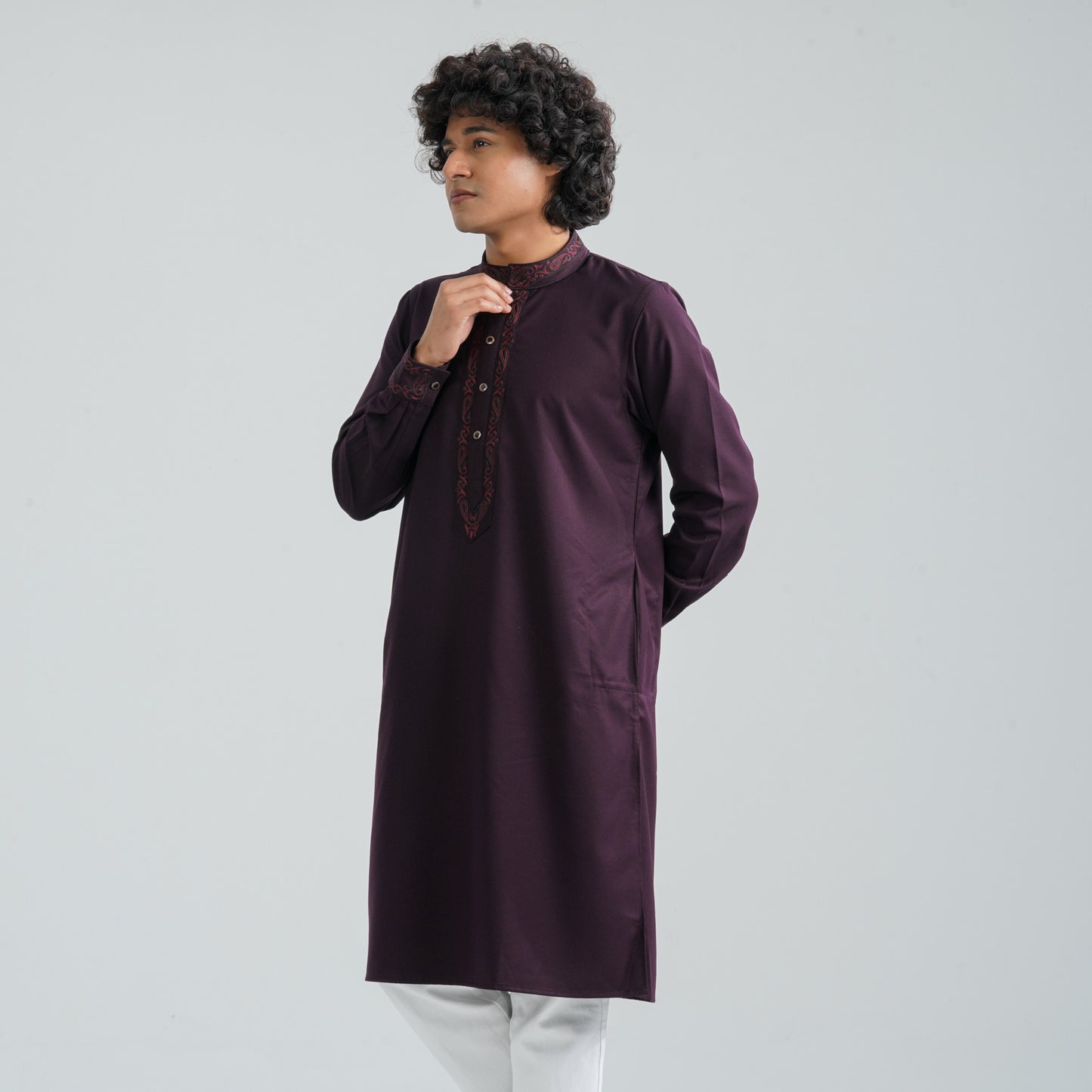 Men's Burgundy Suiting Panjabi