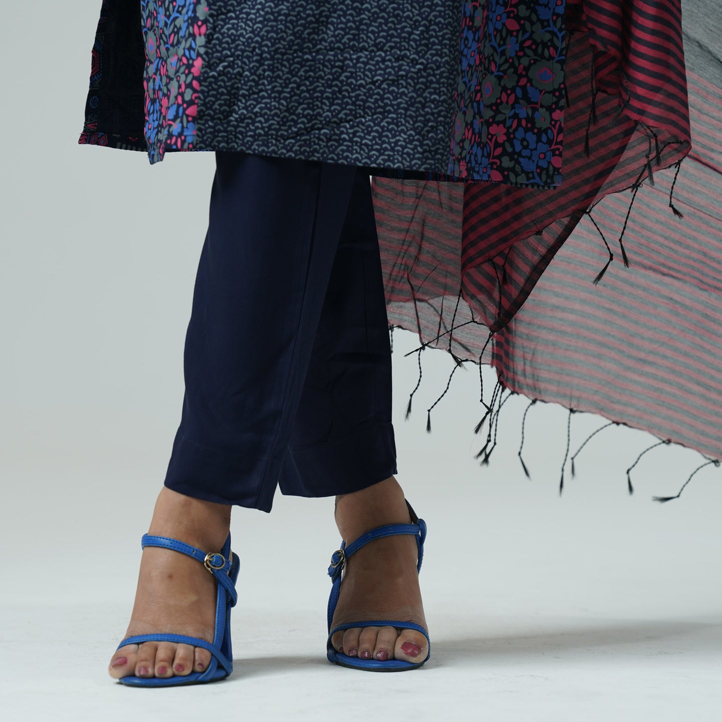 Womens Navy Blue Embroidered Three-Piece Set