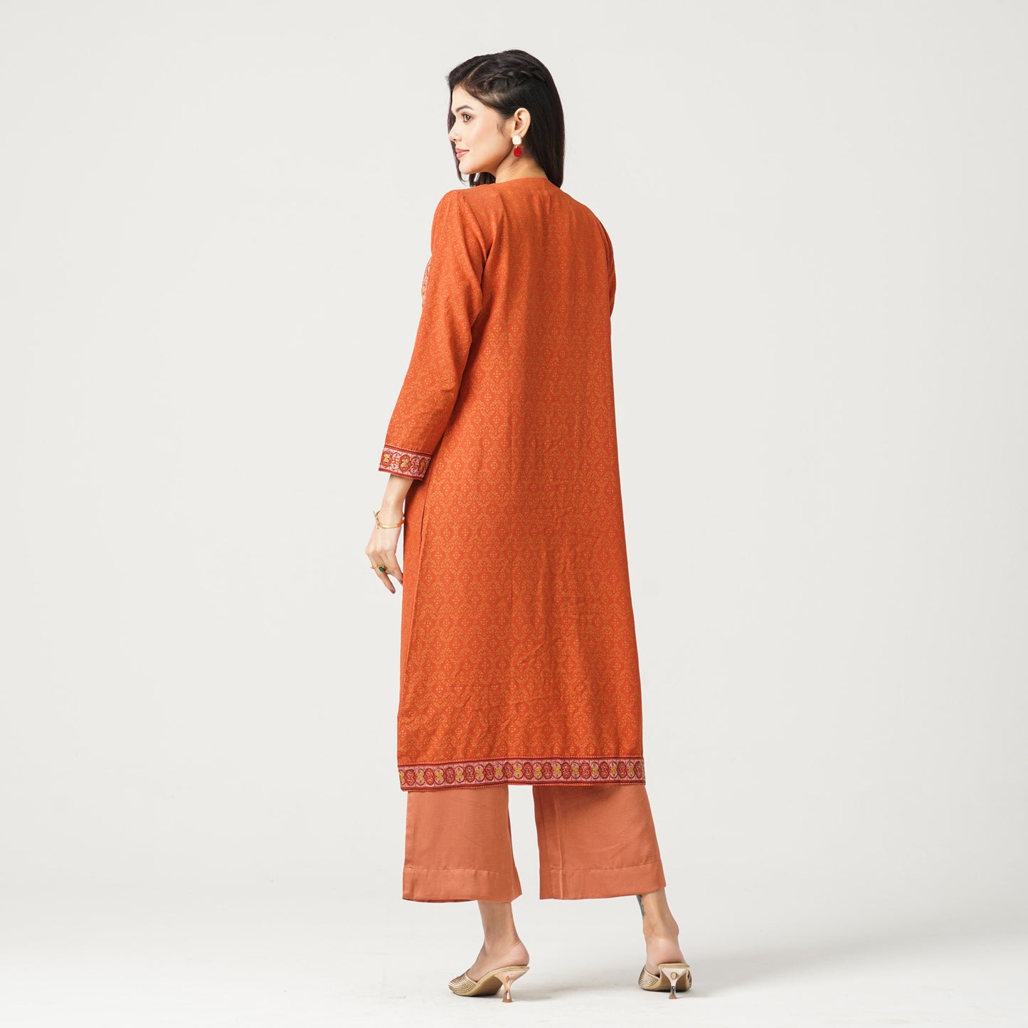 Women’s Orange Crinkle Cotton Three Piece Set