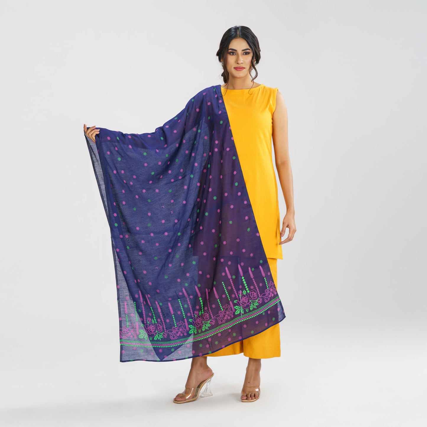 Womens Ethnic Navy Blue Cotton Orna