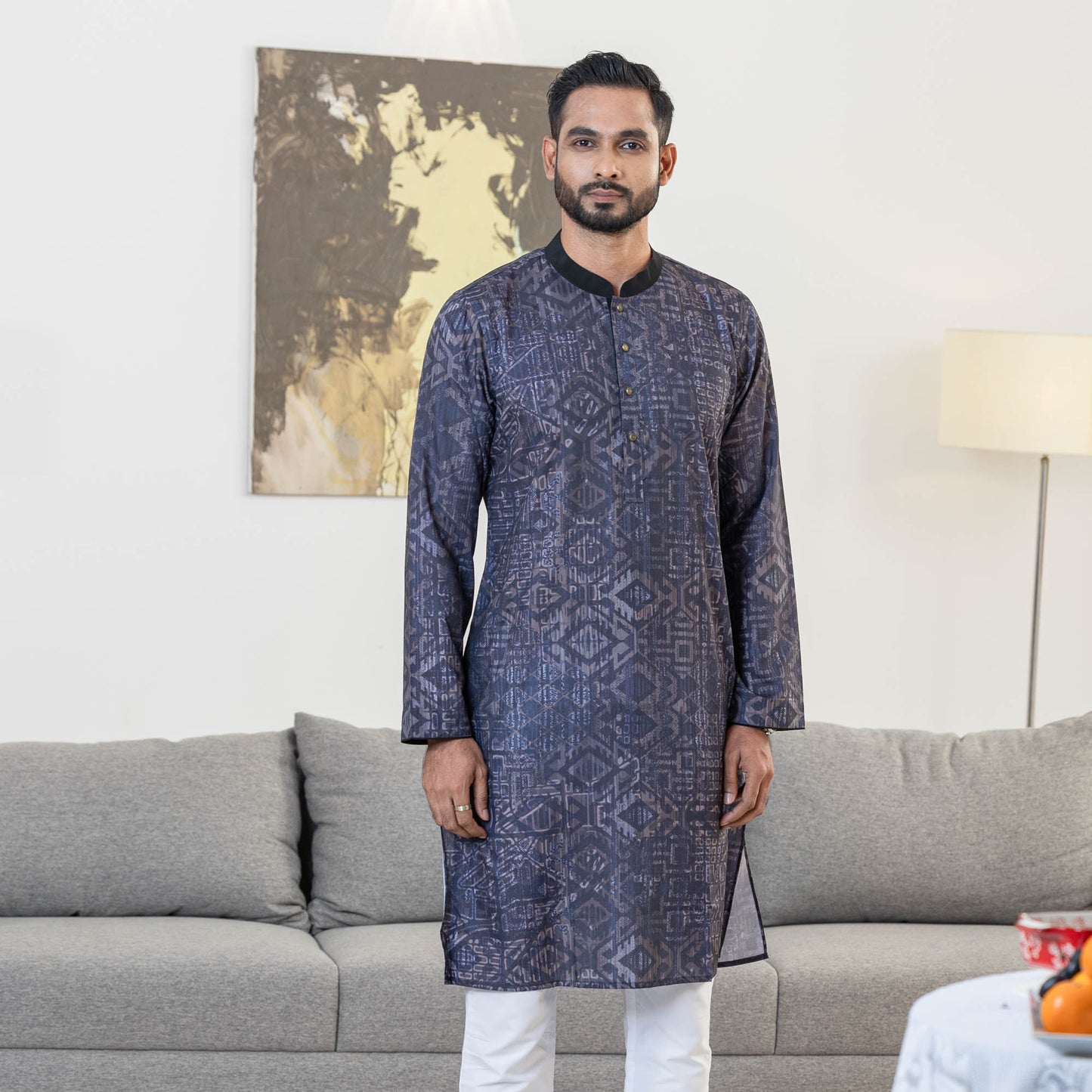 Men's Black Digital Panjabi