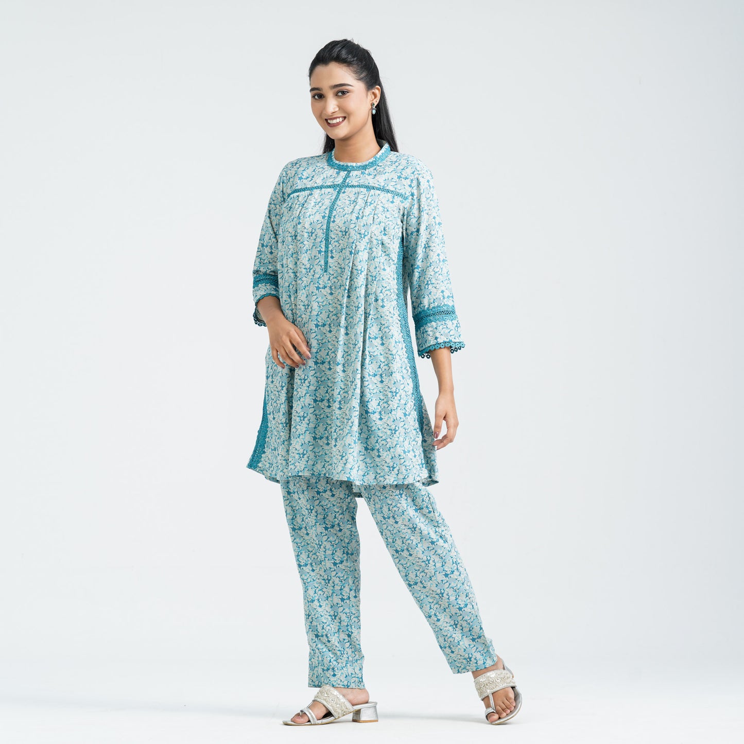 Women's Blue Blended Two Piece Set
