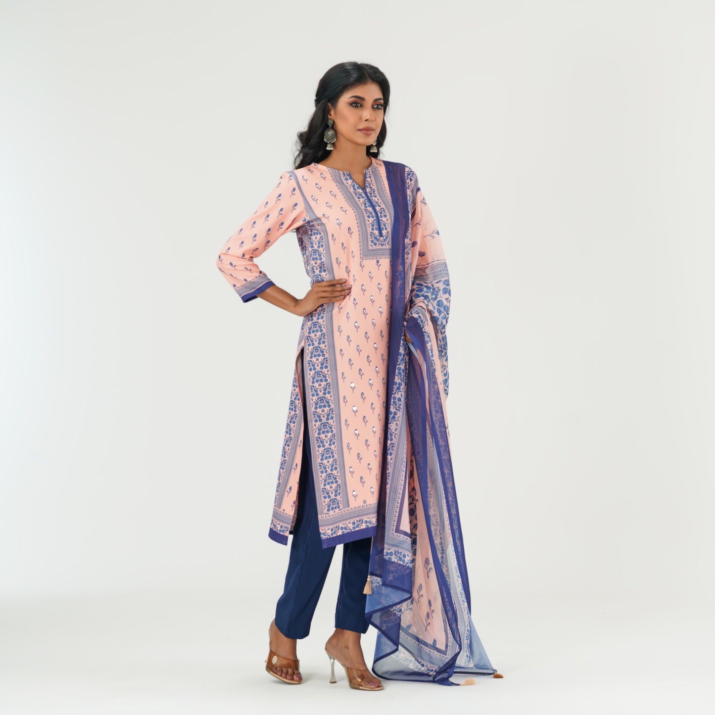 Womens Peach Blue Three Piece Set