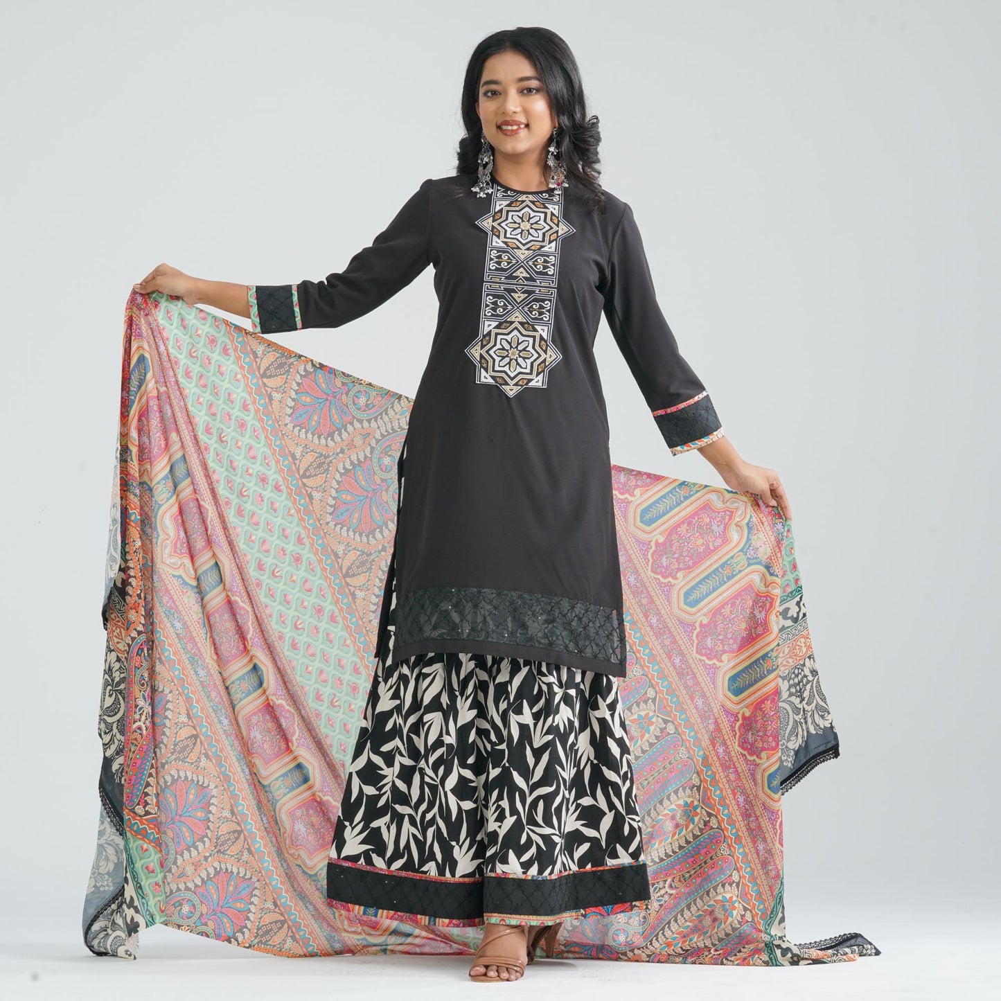 Women's Black Cotton Three piece Set
