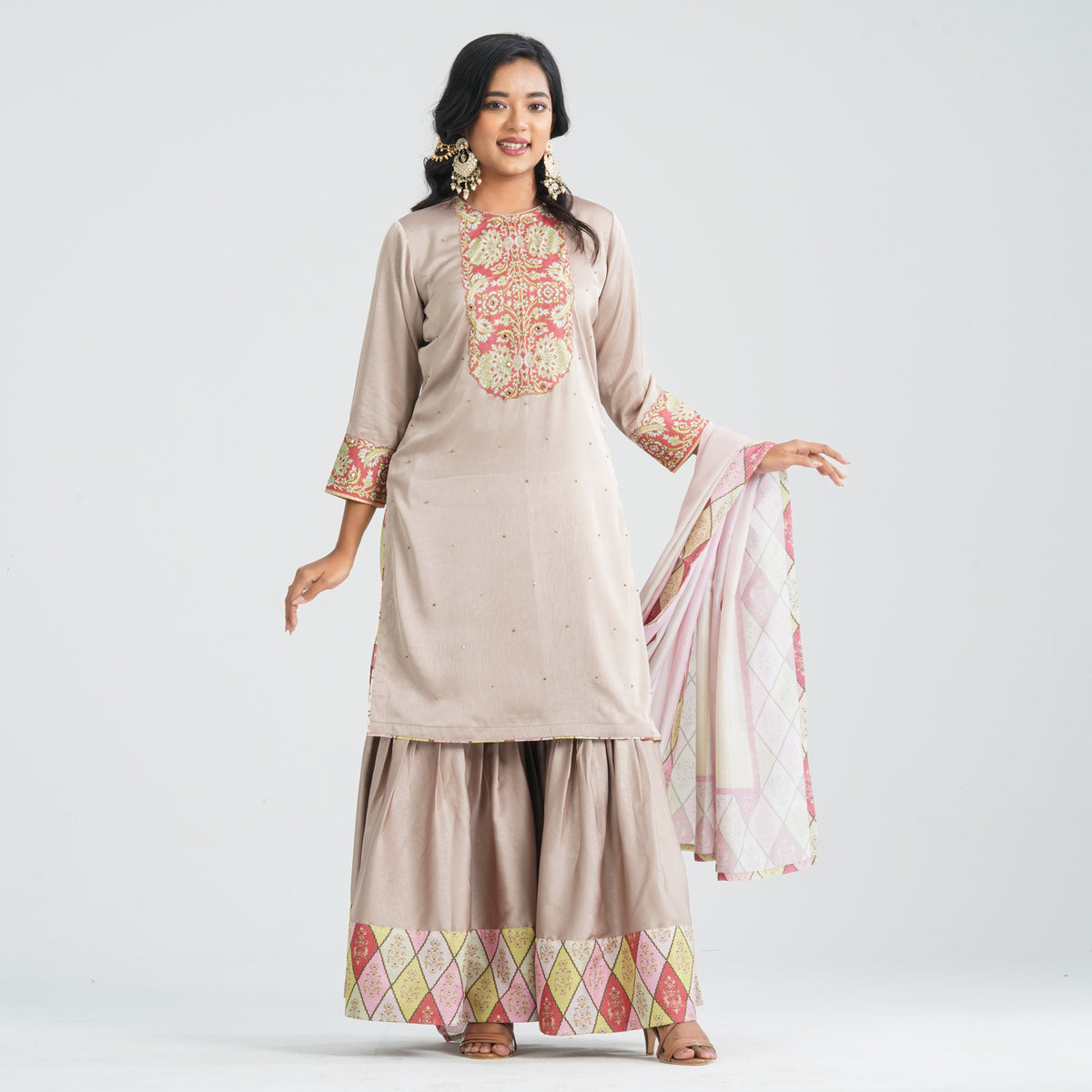 Womens Dupatta=BEIGE