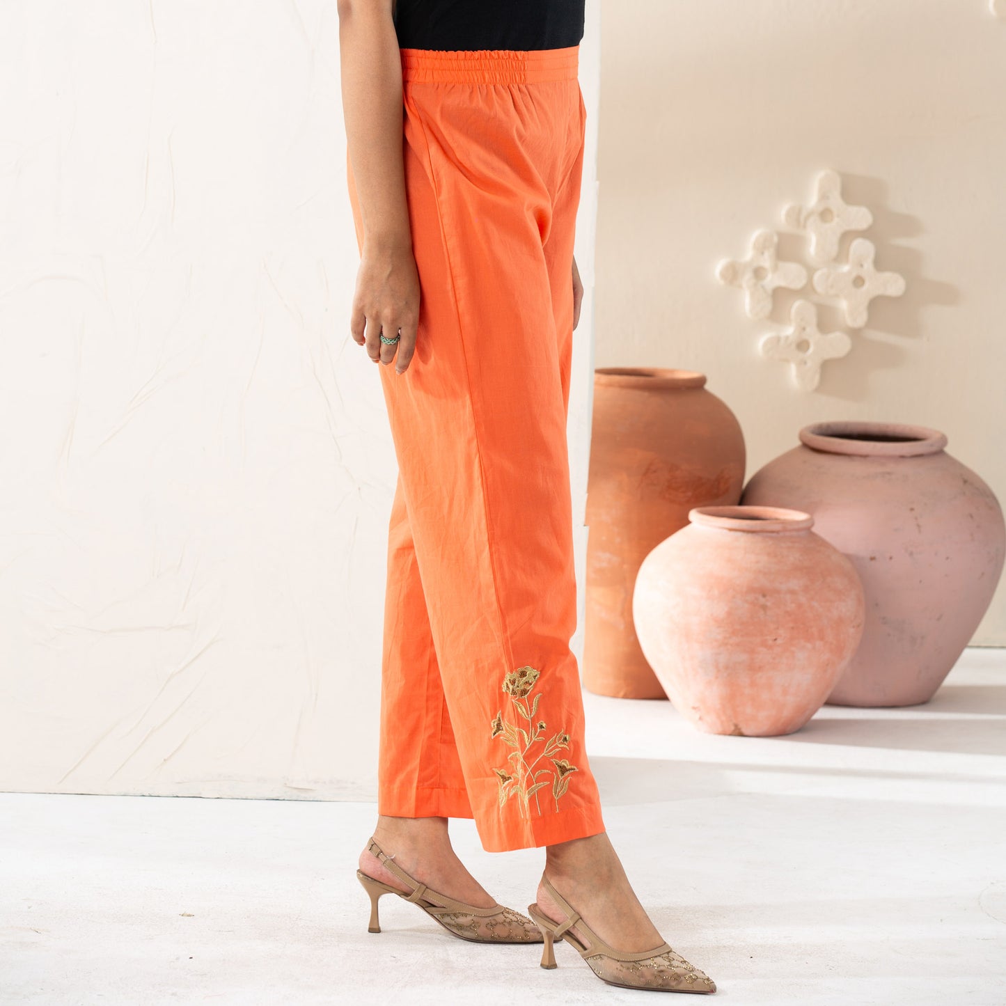 Women Ethnic Peach Embroidered Bottoms