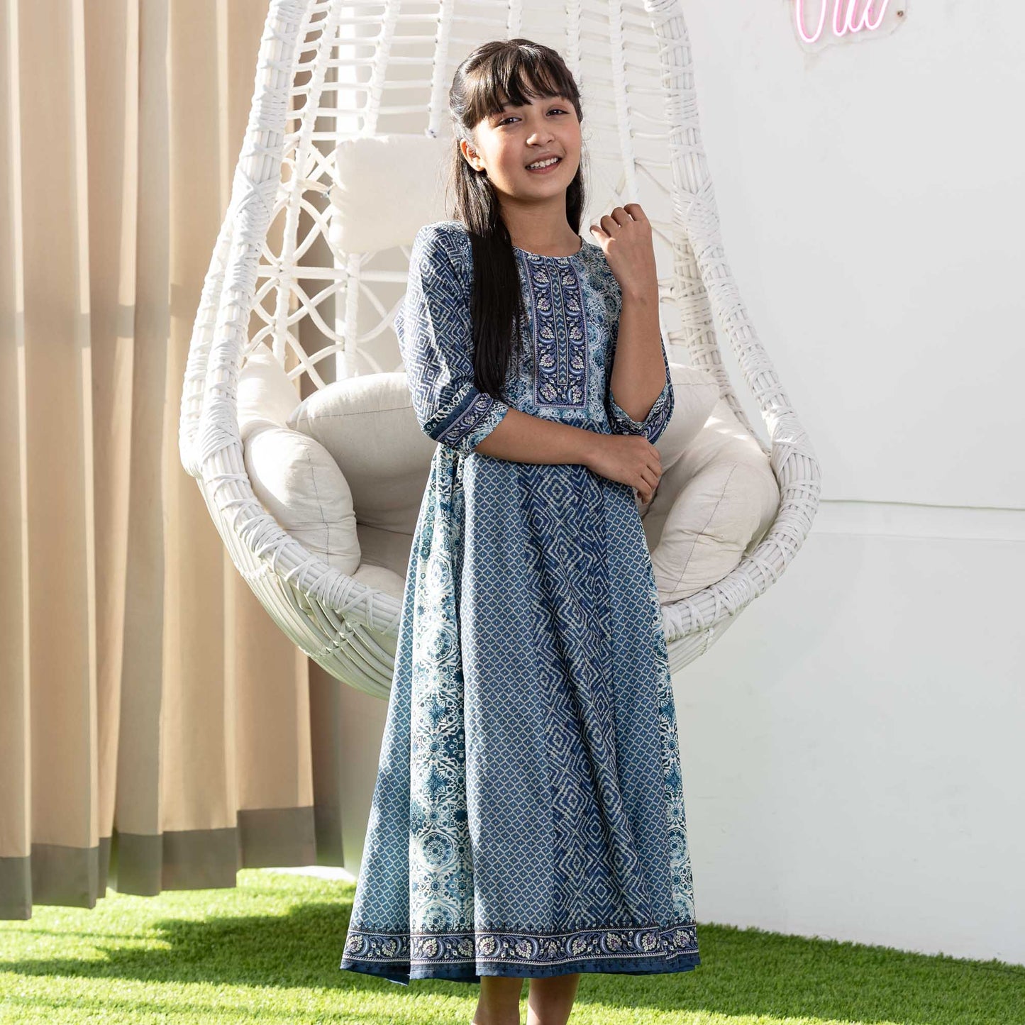 Girls Frock-Bluish Grey