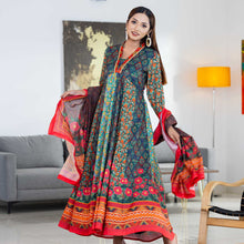 Load image into Gallery viewer, ETHNIC GOWN-GREEN PRINTED
