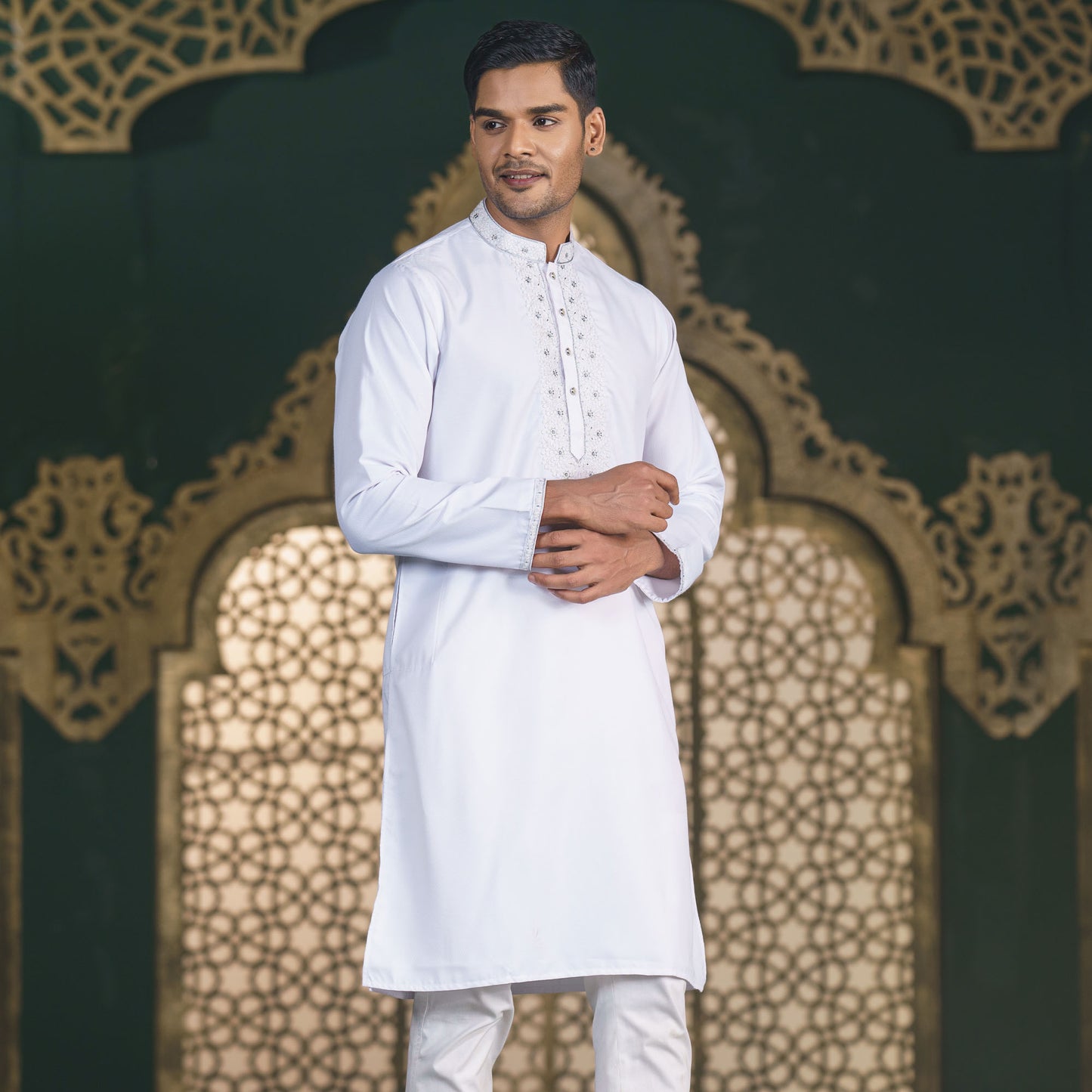 Mens White Embroidery Panjabi