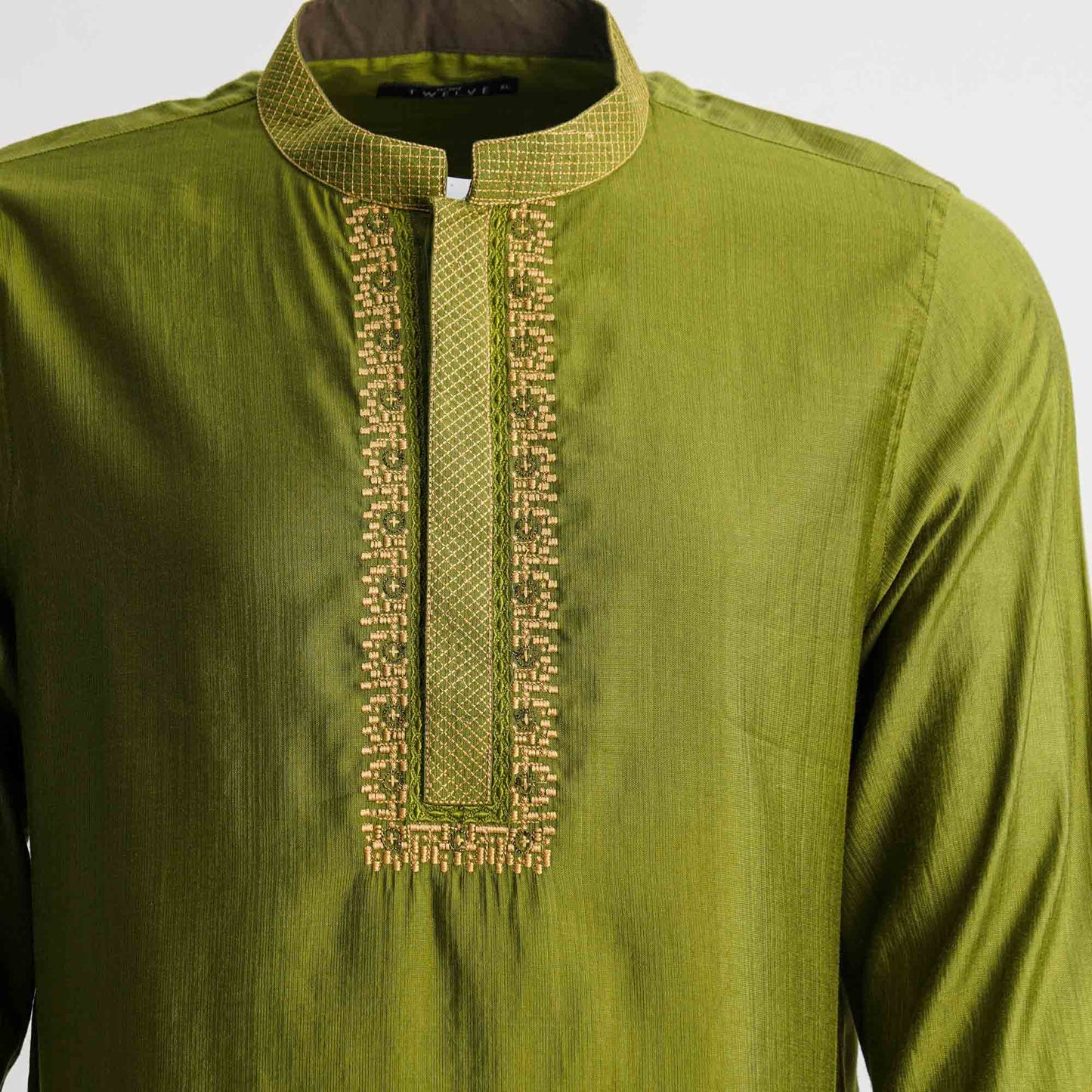 Mens Olive Green Embroidered Panjabi