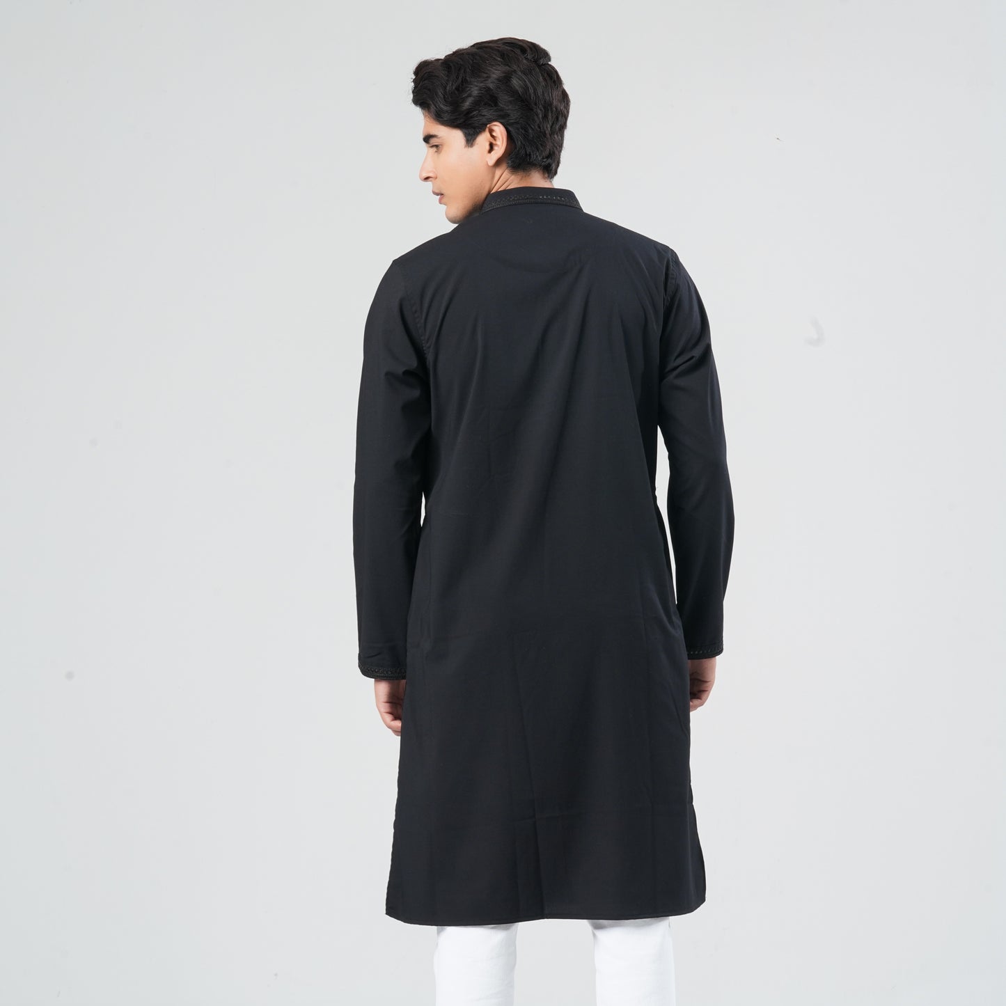 Men Black Blended Silk Panjabi