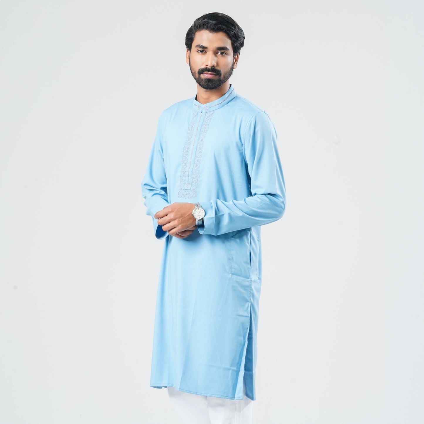 Men's Sky Blue Blended Panjabi