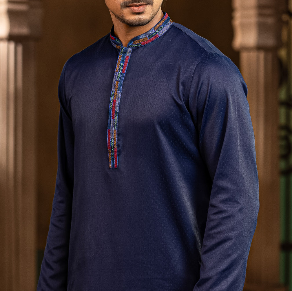 Mens Dark Navy Karchupi Panjabi